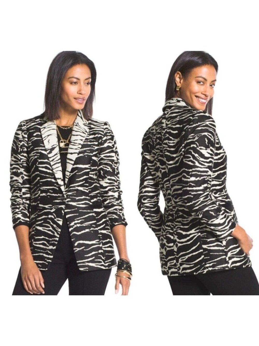 Chicos Black White Zebra Print Blazer Statement Jacket Womens 0/4 Mobwife Glam